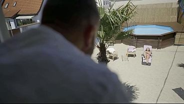 Damn HOT German MILF with big, natural breasts gets fucked by the neighbor.
