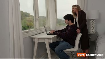 To loosen stress, Athena massages, jerks, and rails her stepson's hard cock, making him cum inwards her.